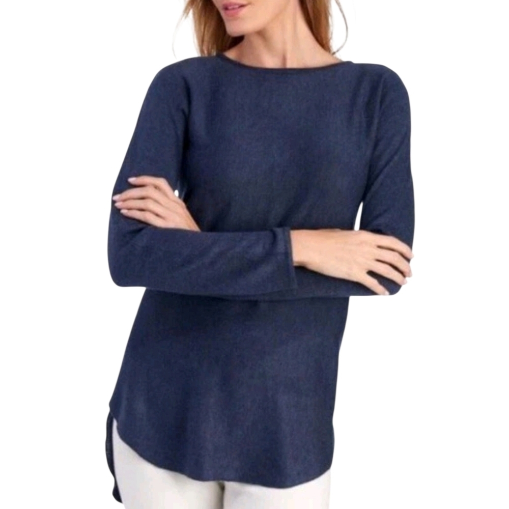 Joan Vass Blue Tunic Sweater Size Medium